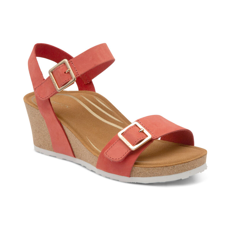 Aetrex Womens Lexa Quarter Strap Wedges Coral Nubuck - 4IBGhFVZE